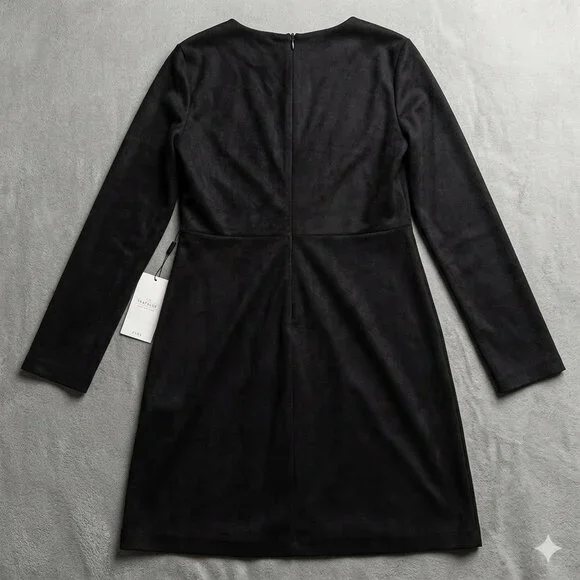 NWT Zara Trafaluc Black Long Sleeve Faux Suede Mini Dress - Size L - Picture 5 of 5